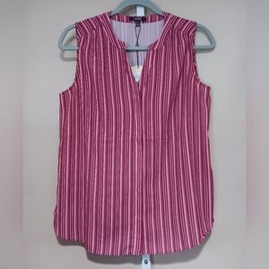 NYDJ Women's (Size M) Cielo Stripe Sleeveless Pintuck Button Down Blouse (NWT)